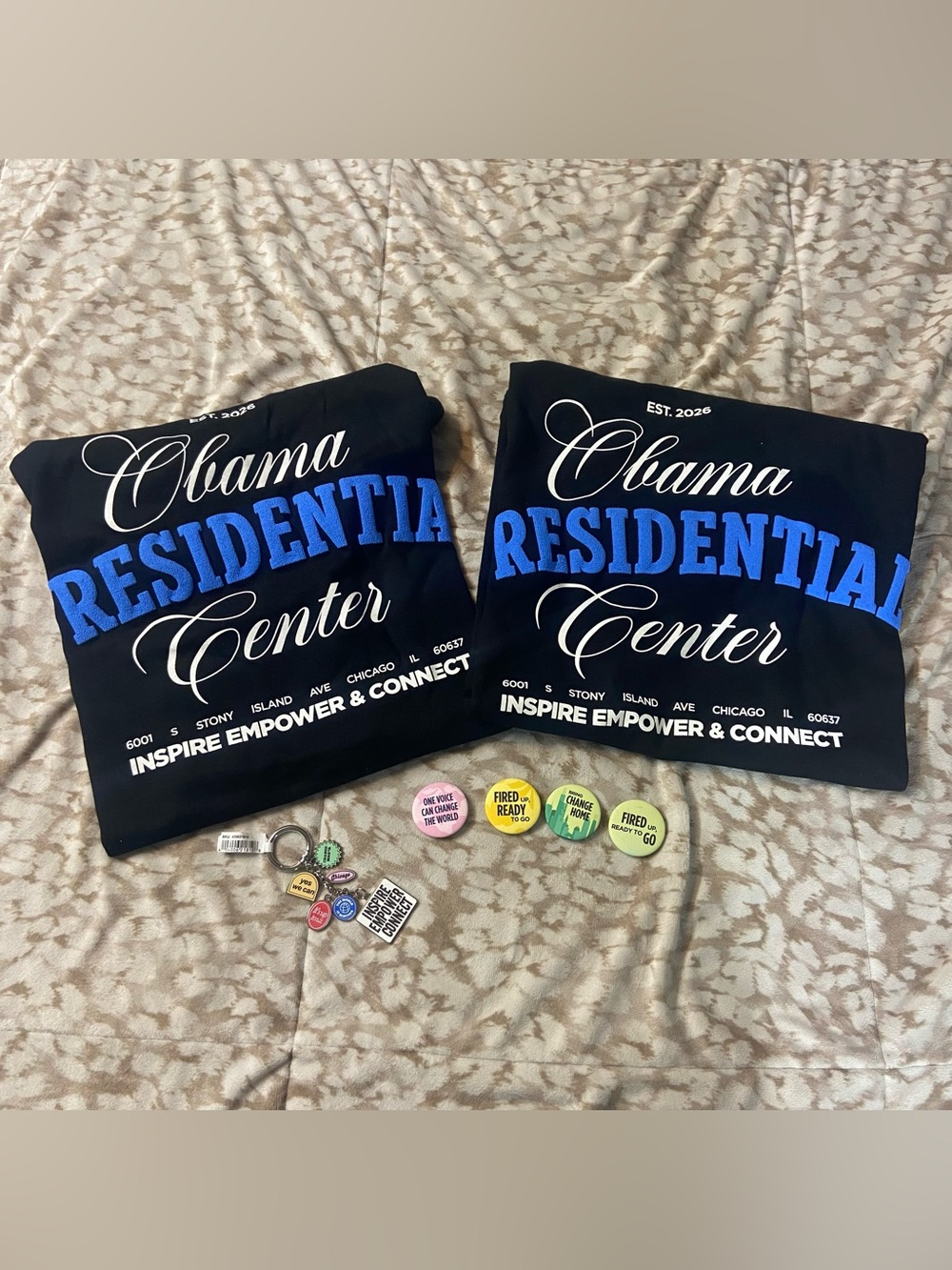 Obama Presidential Center Black Graphic Tee — Blue & White Print